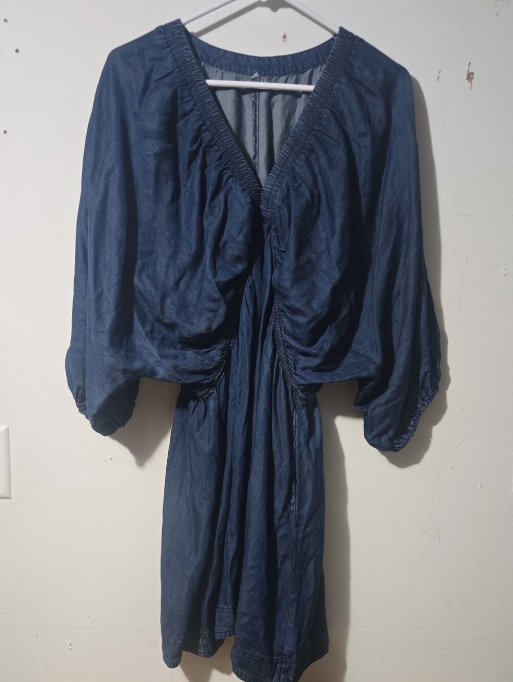Women's Navy Blue V-Neck Ruched Dress